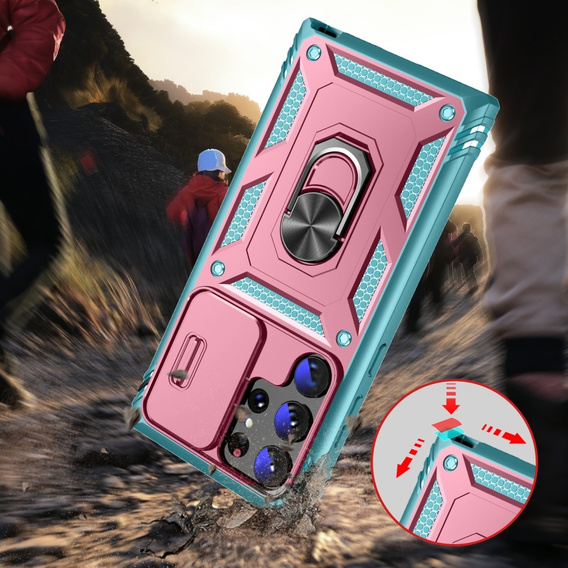 Чехол NOX Camera Slide Samsung Galaxy S24 Ultra, CamShield Slide, зеленый / розовый