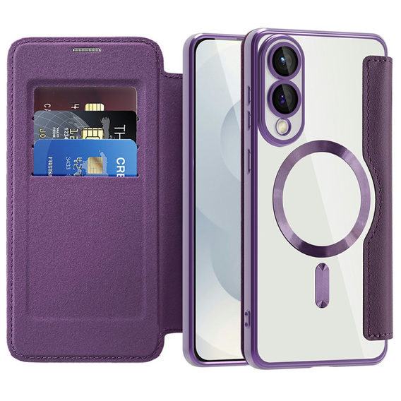 Откидной чехол для Samsung Galaxy S25 Edge, RFID Wallet MagSafe CamShield, фиолетовый