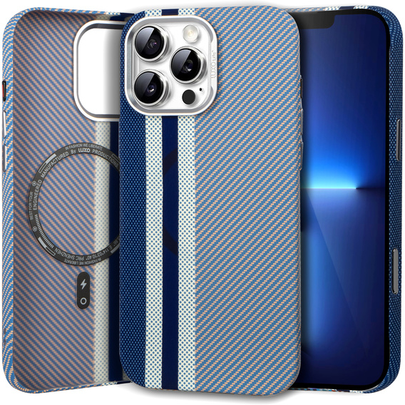 Чехол для iPhone 13 Pro Max, Carbon Fiber MagSafe, синий