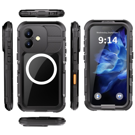 IP68 Водонепроницаемый чехол для iPhone 16, SHELLBOX MagSafe, чёрный