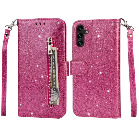 Чохол-книжка для Samsung Galaxy A55, Wallet Zipper Pocket Glittery, рожевий
