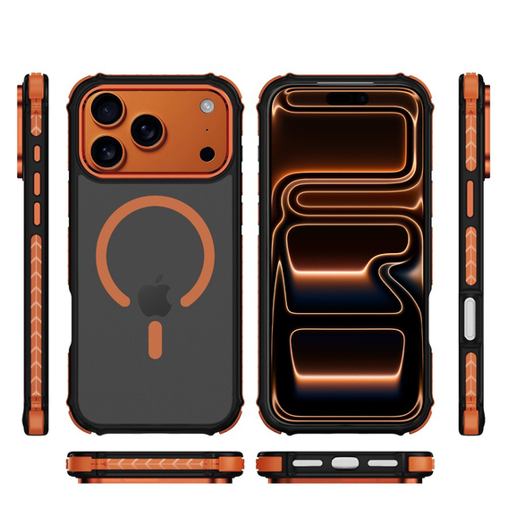 Матовий чохол для iPhone 17 Pro, броньований, для MagSafe, димчастий з помаранчевими боками