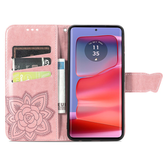 Чохол-книжка для Motorola Edge 50 Ultra, Butterfly, рожевий rose gold