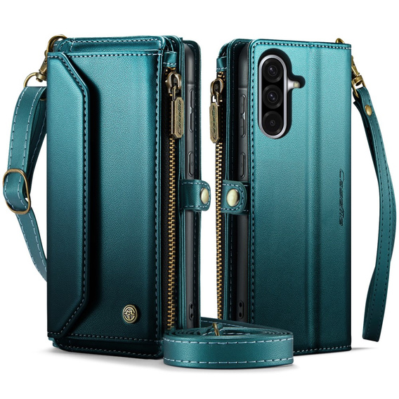 Чохол CASEME для Samsung Galaxy A56 5G, RFID Leather Wallet з плечовим ременем, зелений