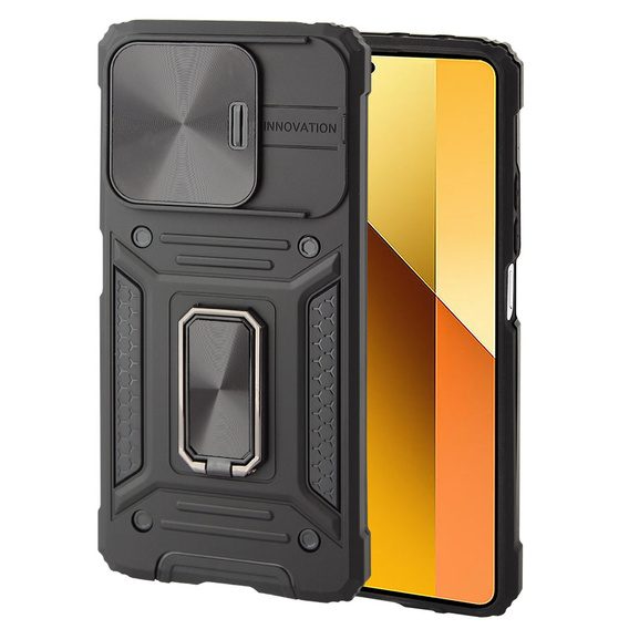 Броньований чохол для Xiaomi Redmi Note 13 5G, CamShield Slide, чорний + Загартоване скло 9H
