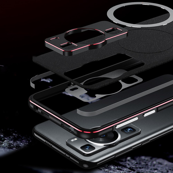 Чохол для Huawei P60 / P60 Pro магнітний металевий Magsafe, чорний / червоний