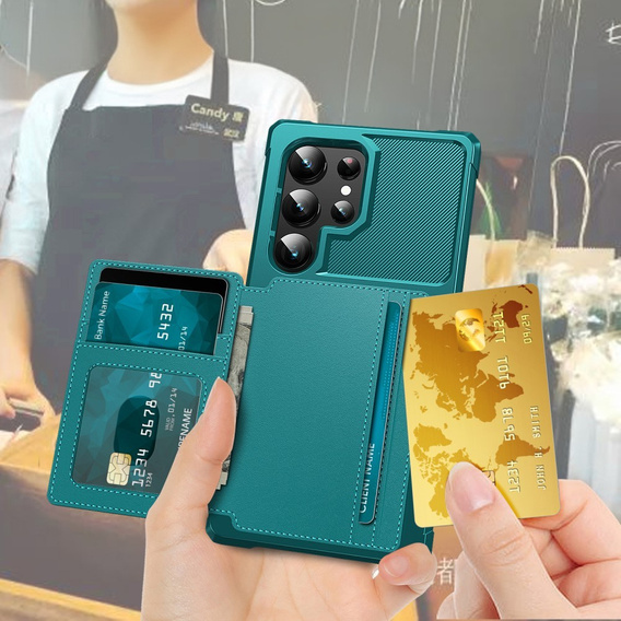 Чехол для Samsung Galaxy S24 Ultra, Card Holder Kickstand, зелёный