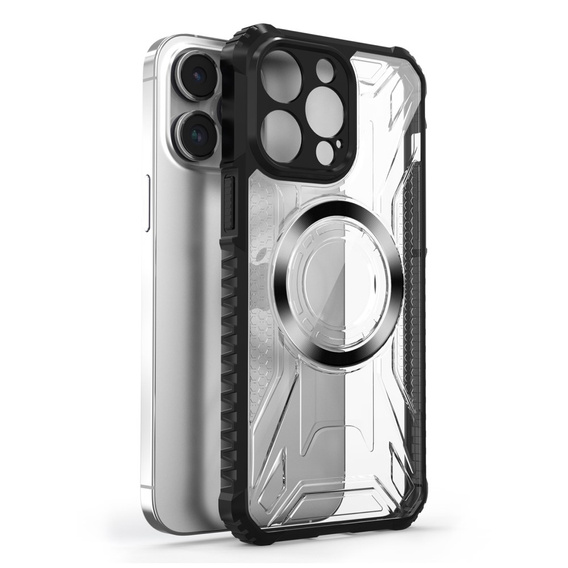 Противоударный чехол MagSafe для iPhone 15 Pro Max, черный / прозрачный