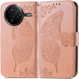 Откидной чехол для Xiaomi Poco F7 Ultra, Butterfly, розовый rose gold