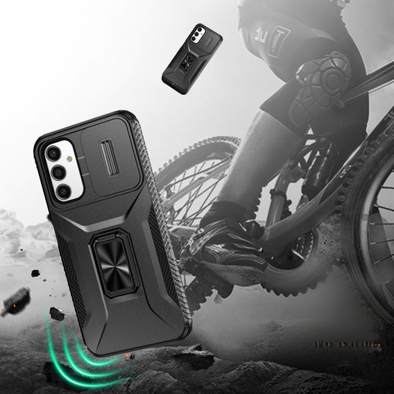 Бронированный чехол для Samsung Galaxy A15, бронированное кольцо Slide Ring, черный + 9H стекло