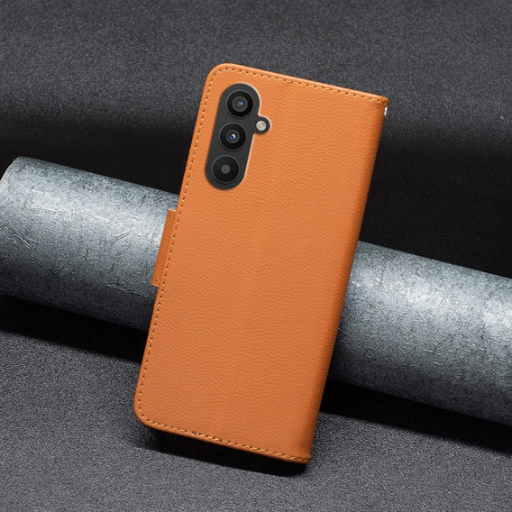 Откидной чехол для Samsung Galaxy A25 5G, Wallet Litchi Leather, коричневый + 9H стекло