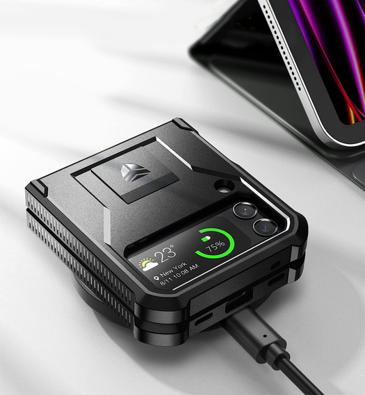 Броньований чохол для Samsung Galaxy Z Flip 4 5G, Dexnor Clip Holder, чорний