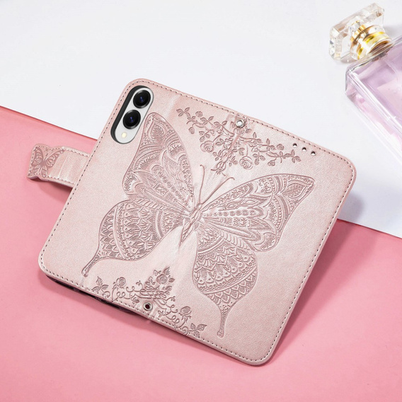 Чохол-книжка для Samsung Galaxy S25 Edge, Butterfly, рожевий rose gold
