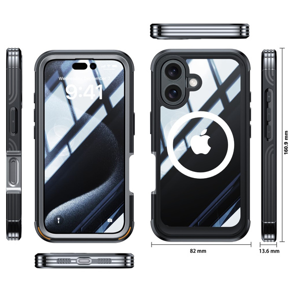Чохол для iPhone 16, Shockproof, зі склом, для MagSafe, чорний