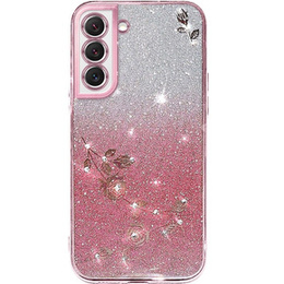 Чехол для Samsung Galaxy S22+ Plus, Glitter Flower, розовый rose gold