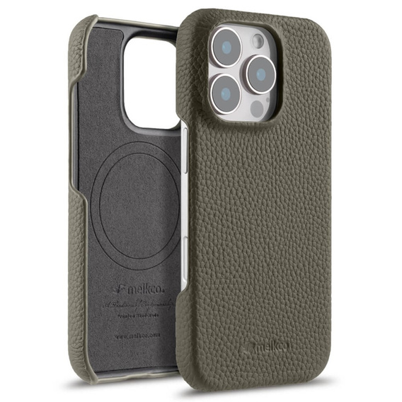 Чехол MELKCO для iPhone 16 Pro, кожаный, серый