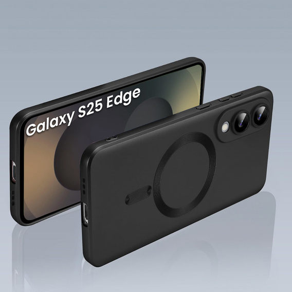 Чехол для Samsung Galaxy S25 Edge, ColorMag, для MagSafe, чёрный + закаленное стекло 9H