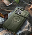 Броньований чохол для iPhone 15, Dexnor CamProtect MagSafe, зелений (Дві рамки)