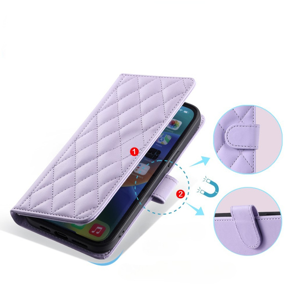 чехол-крышка для Samsung Galaxy S25 Ultra, Rhombus Crossbody Leather, фиолетовый