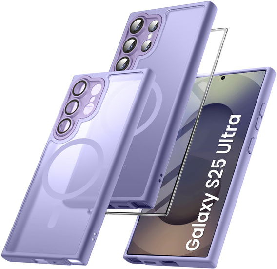 Чехол для Samsung Galaxy S25 Ultra, для MagSafe, ERBORD Matt Case, фиолетовый + стекло для экрана