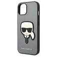 Чехол Karl Lagerfeld до iPhone 14, Saffiano Karl's Head Patch, серебряный