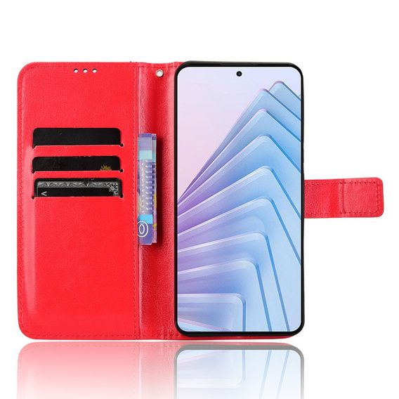 Футляр з клапаном для Xiaomi Redmi Note 14 4G, Crazy Horse Wallet, червоний