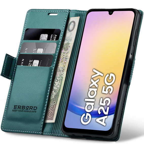 Чохол для Samsung Galaxy A25 5G, ERBORD Glossy Litchi, гаманець з клапаном, зелений