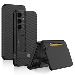 Флип-кейс для Samsung Galaxy S25, GKK Card Slot Wallet, carbon чёрный