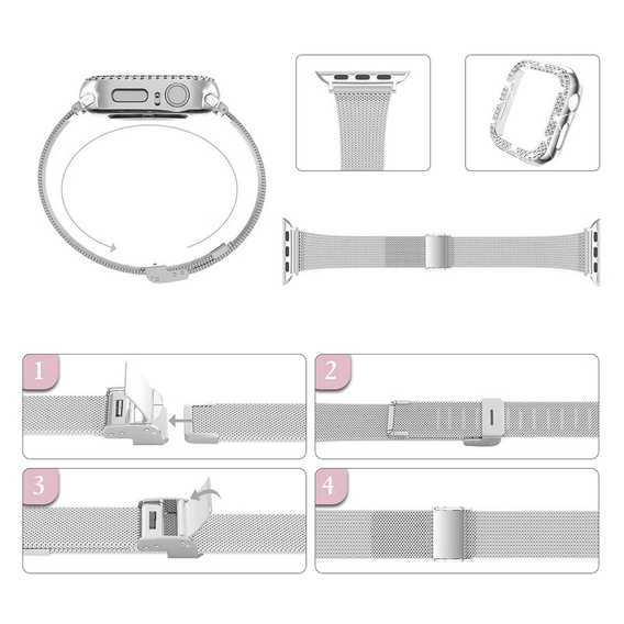 Металический браслет с чехлом для часов Apple Watch 4/5/6/SE 44mm, Silver