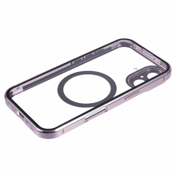 Магнитный чехол с двойным стеклом MagSafe для iPhone 16, розовый rose gold