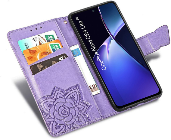 Откидной чехол для OnePlus Nord CE4 Lite, Butterfly, фиолетовый