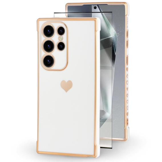 Чехол для Samsung Galaxy S24 Ultra, Electro heart, белый + полное клеевое керамическое стекло