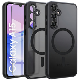 Чохол для Samsung Galaxy A15, для MagSafe, ERBORD Matt Case, чорний + захисне скло