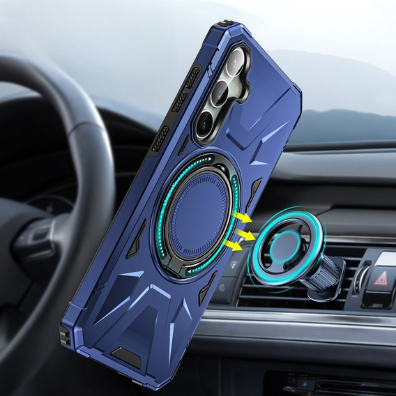 Чехол для Samsung Galaxy S23 FE, бронированный с подставкой и ручкой-планшетом, синий