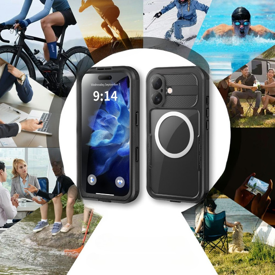 IP68 Водонепроницаемый чехол для iPhone 16 Plus, SHELLBOX MagSafe, чёрный