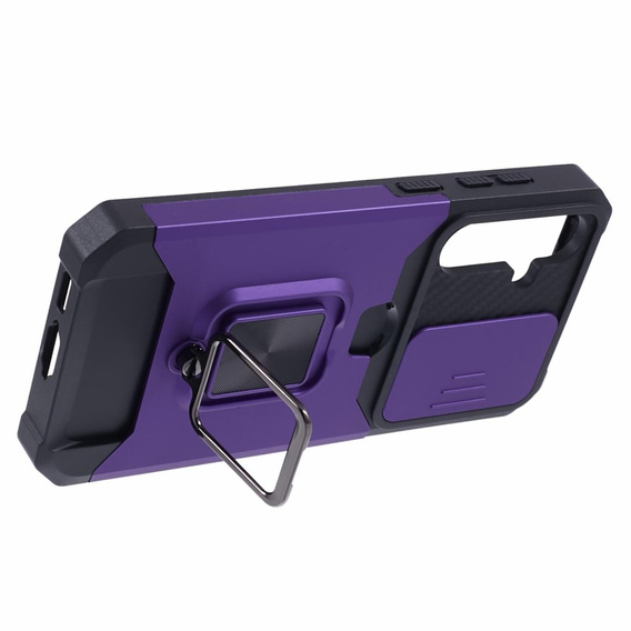 Бронированный чехол для Samsung Galaxy S23 FE, Camera Slide Card Slot, чёрный + 9H стекло