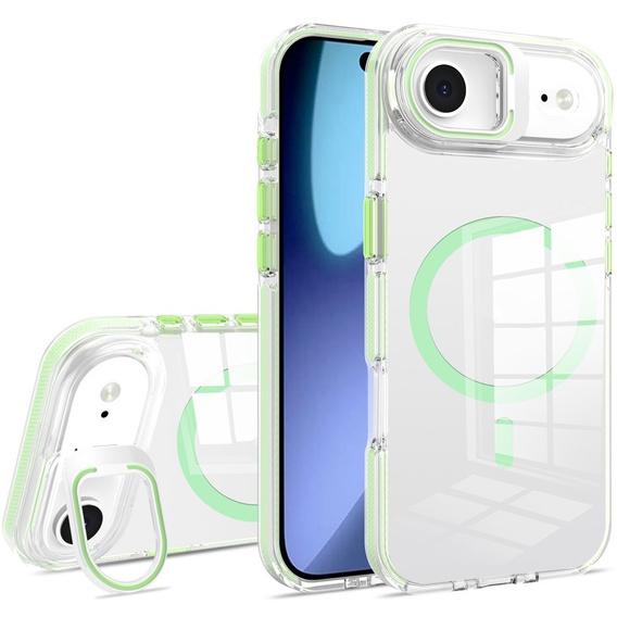 Чохол для iPhone Air, для MagSafe, з підставкою, прозорий із зеленими вставками
