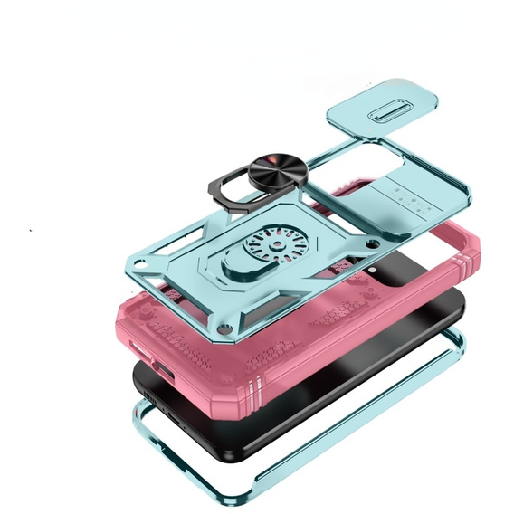 Чехол NOX Camera Slide Samsung Galaxy S23 FE, CamShield Slide, зелёный / розовый