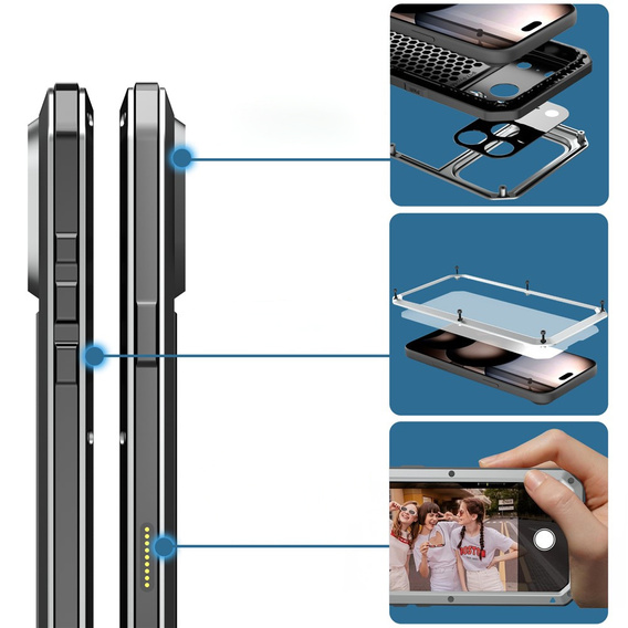 Чехол для iPhone 15 Pro, бронированный, со встроенным стеклом, красный