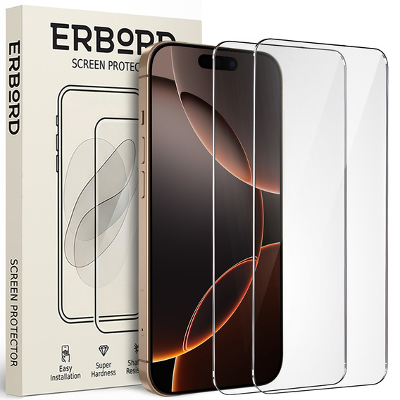 Захисне скло ERBORD 9H Hard Glass для iPhone 17 Pro / 17 / 16 Pro – набір 2 шт.