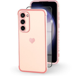 Чехол для Samsung Galaxy S23, Electro heart, розовый rose gold + полное клеевое керамическое стекло