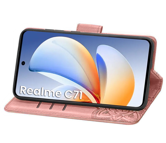 Откидной чехол для Realme C71, Butterfly, розовый rose gold