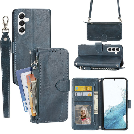Чохол-книжка для Samsung Galaxy A54 5G, Wallet Zipper Pocket, з плечовим ременем, м'яти