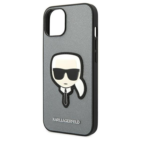 Чехол Karl Lagerfeld до iPhone 14, Saffiano Karl's Head Patch, серебряный