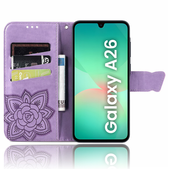 Откидной чехол для Samsung Galaxy A26, Butterfly, фиолетовый