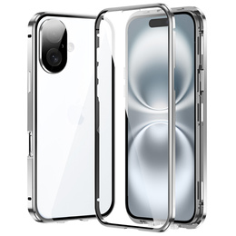 Чехол для iPhone 16, Magnetic Dual Glass, серебряный
