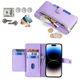 Откидной чехол для iPhone 14 Pro, Wallet Zipper Pocket, фиолетовый