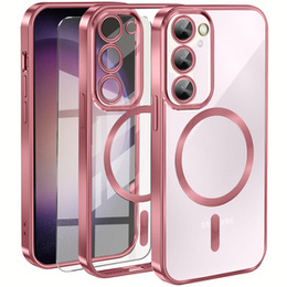 Чехол для Samsung Galaxy S23, Electro MagSafe, розовый rose gold + стекло для экрана