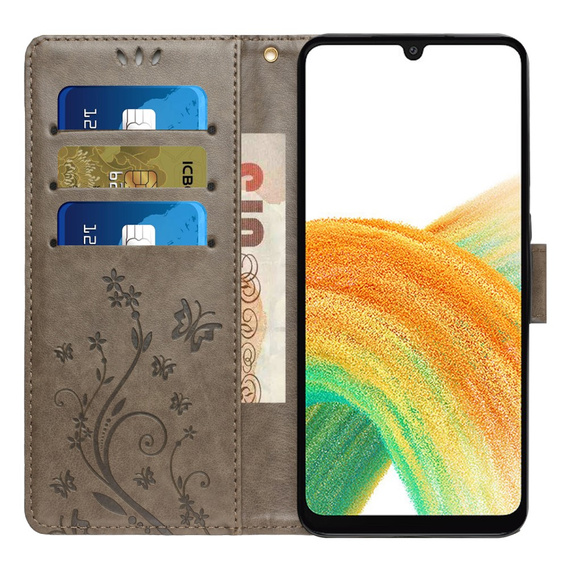 Чохол-книжка для Samsung Galaxy A25 5G, Butterfly, сірий + скло 9H 