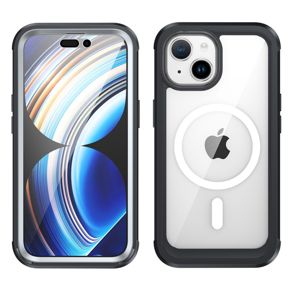 Чохол для iPhone 15, броньований Full Protect 360° для MagSafe, скло для екрану, чорний